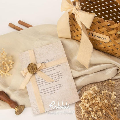 Ribbli 3 Rolls Nude Ribbon 1.5 Inch x 18Yards Beige Handmade Cotton Frayed Fringe Ribbons for Gift Wrapping Wedding Invites Bridal Bouquets Baby Shower DIY Crafts Home Decor