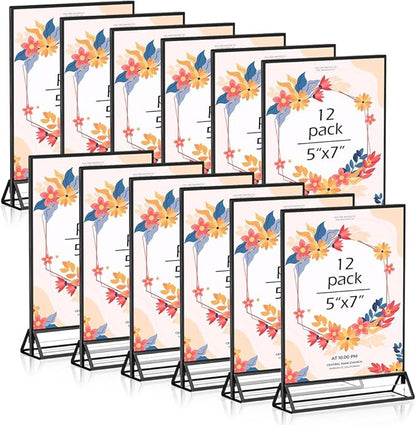5" x 7" Black Acrylic Sign Holders, 12PCS Wedding Table Numbers Sign Holder, Double Sided Acrylic Black Frame Sign Holders Display Stand for Wedding Table Numbers, Restaurant Sign, Menu, Photo