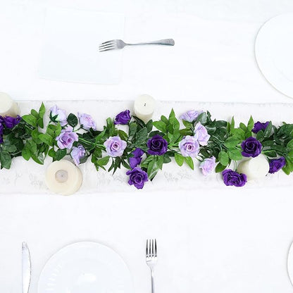 Floweroyal 2 Pack Artificial Flower Garlands 15.8FT Fake Rose Vines Silk Flowers Hanging Rose Ivy for Wedding Arch Party Home Garden Wall Decor (Purple)