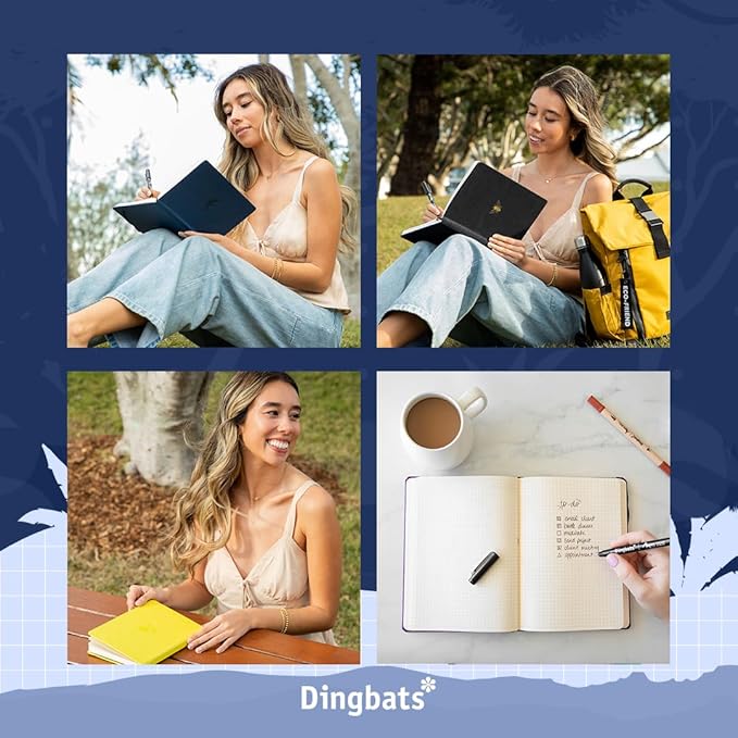 Dingbats* Earth Dotted Writing Journal Notebook A5 - Vegan Leather Hardcover - Ideal for Work, Travel - Pocket, Elastic Closure & Bookmark