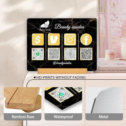 Personalized Custom Metal QR Code Sign Venmo Cashapp Scan to Pay with Stand Instagram Facebook Social Media QR Signs Bar Code QR Plaque Print for Business Salon Beauty Store Restaurant Wifi Sign (Vertical 4)