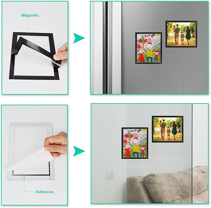 CRUGLA 8x10 Magnetic Picture Frames for Refrigerator 12 Packs, Modified Magnetic Sheet with Self Adhesive Backing, Black 8 by 10 Magnetic Photo Craft Frame Set for Glass Window Door Cubicle