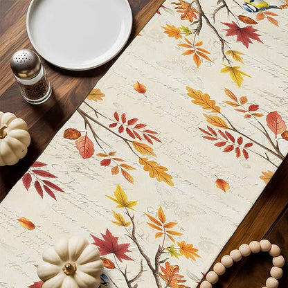 Thanksgiving Fall Cotton Linen Table Runner for Dining Kitchen, Blue Pumpkins Rustic Wedding Outdoor Party Autumn Tablerunners Decoration, Leaves Dresser Scarf Coffee Tablecloth Runners 13x72 Inches