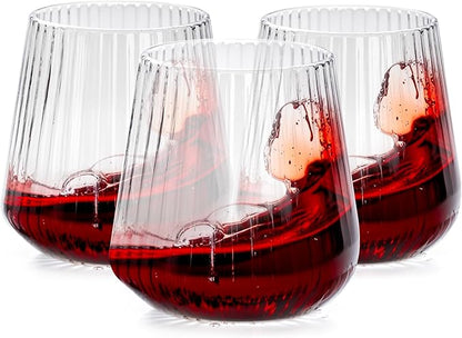 30 Pack Plastic Ribbed Wine Glasses, 14 OZ Origami Stemless Disposable Wine Champagne Whiskey Glasses Unbreakable Clear Plastic Cocktail Glasses, Reusable Wine Cups for Home Party Wedding Bar