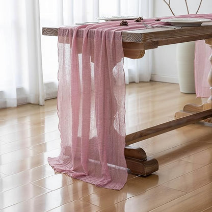 3pcs Cheesecloth Table Runner Dusty Rose Gauze 120 Inch 10 FT Rustic Boho Cheese Cloth Runner for Wedding Baby Shower Bridal Shower Party Long Sheer Centerpiece Fall Home Decoration