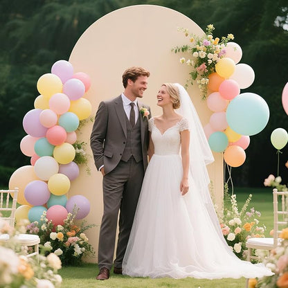 Ledido Wedding Arch Backdrop Cover 6FT 7.2FT Arch Covers 2Set Fitted Stretchy Spandex Round Top Stand Backdrop Cover for Wedding Banquet Ceremony Birthday Party Baby Shower Event Decoration,Beige