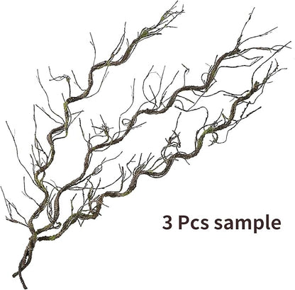180cm/70.86in Bendable Artificial Tree Branches Liana Vines Garland Rattan with Moss Fake Plants Twigs for Wall Hanging Home Room Outdoor Wedding Background Decoration