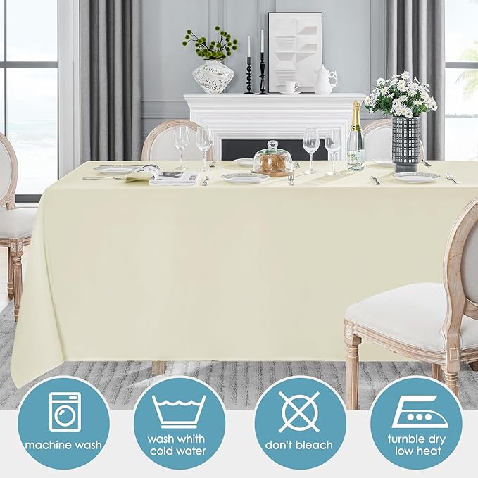 VidaFete Tablecloth 90 * 132inch Rectangle Table Cloth Polyester, Stain Wrinkle Resistant Polyester Dining Table Cover for Kitchen Dinning Party Wedding Rectangular Tabletop Buffet Decoration(Ivory)