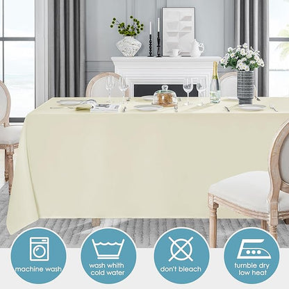VidaFete Tablecloth 2 Pack 90 * 132inch Rectangle Table Cloth Polyester, Stain Wrinkle Resistant Polyester Dining Table Cover for Kitchen Dinning Party Wedding Rectangular Buffet Decoration(Ivory)