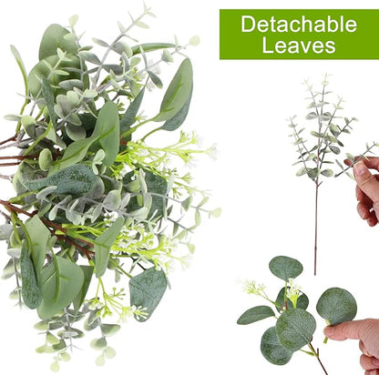 120 PCS Artificial Eucalyptus Stems Bulk Faux Silver Dollar Leaves for Vase Bouquets Baby Eucalyptus Leaves for Family Wedding Center Flower Arrangement
