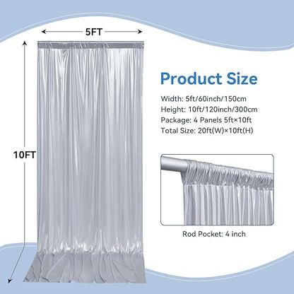 20x10 ft Wrinkle Free Silver Sequin Backdrop Curtain for Parties,Thick Not Fall Glitter Wedding Drapes Backdrop,4 Panels 5x10ft Shimmer Photo Wall Back Drop Cloth for Birthday Photography Background