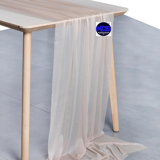MDS 10 Pack 10ft Chiffon Table Runner 29 x 120 Inches Sheer Wedding Runner Romantic Rustic Table Runner for Wedding Decorations, Birthday Parties, Bridal Shower Party Arch Decor - Nude