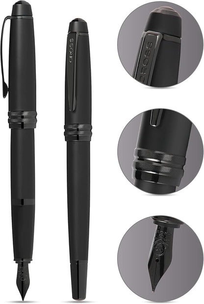 Cross Bailey Refillable Fountain Presented in a Premium Gift Box - Medium Point, Black Ink, Matte Black