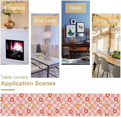 Vintage Floral Table Runner,60s Retro Color Funky Hippie Print Table Cloth Kitchen Dining Table Home Party Decoration 13x120 Inch