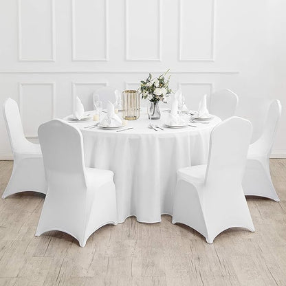 Ascoza 2 Pack 132 Inch White Round Tablecloth in Polyester Fabric for Wedding/Banquet/Restaurant/Parties
