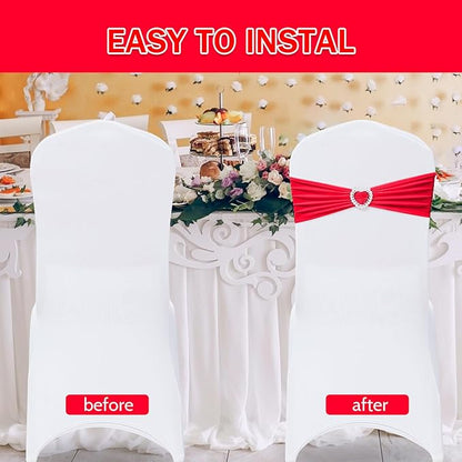 Howhic Pack of 30 Spandex Chair Sashes Bows Stretch Chair Cover Band with Buckle Slider Universal Elastic Chair Ties for Wedding Banquet Party Event Decoration (Ruby)