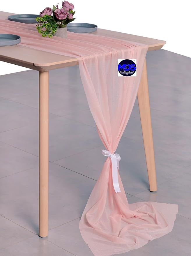 MDS Halloween Chiffon Table Runner - 12 Pack, 29 x 170 Inches, 14ft Each - Sheer Spooky Table Runners for Haunted House Parties, Trick-or-Treat Tables, Witchy Décor, Wedding & Events - Dusty Rose