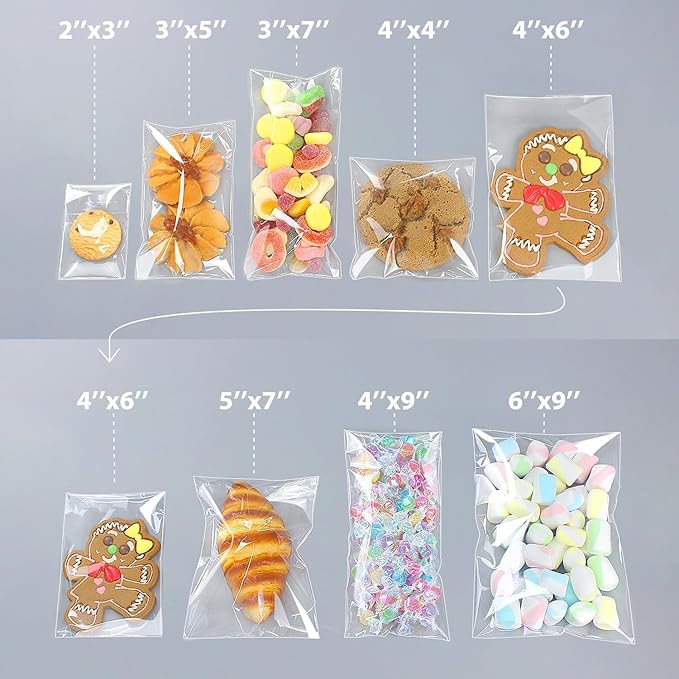 PigPotParty 5"x7" Cellophane Cookie Bags Self Sealing, 200 Pcs Clear Plastic Treat Individual Cookie Bags with seal, Perfect for Goodies, Party Favors, Snacks, Gift Wrapping