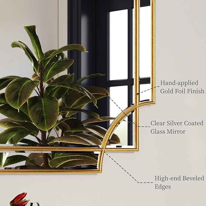 Kelly Miller 32"x48" Large Gold Mirror for Wall, Modern Decorative Mirror Rectangle Wall Vanity Mirror Bevelled Full Length for Bathroom Living Room Bedroom Farmhouse Fireplace Entryway