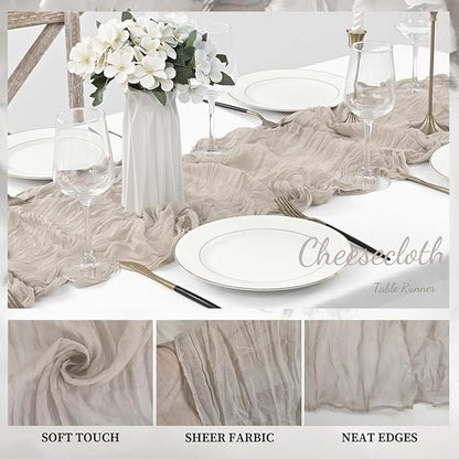 12 Pack Rose Brown Cheesecloth Table Runner 10FT Rustic Gauze Fabric Cheese Cloth Table Runner for Wedding Bridal Baby Shower Table Decor Boho Sheer Birthday Party Table Decorations 20 x 120 Inch Long