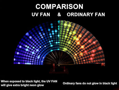Amajiji Rave Folding Hand Fan Popping Fans for Line Dancing, Large Clacking Fans Clap Fan for Boots On The Ground Dance,Party,Decoration,Festival (Dj Light)
