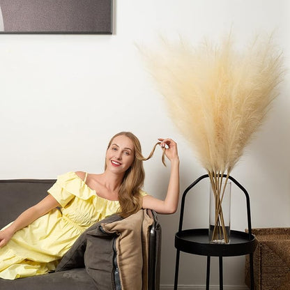 EVODIS Faux Pampas Grass 6 Stems, Artificial Pampas Grass - 43 inch Total Extra Large Pompass Grass Tall Pompous Boho Flower Arrangement and Floor Vase Filler Home Decor for Room Wedding Party