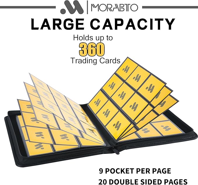 Card Binder 9 Pocket,Trading Card Binder Holds up to 360 Cards with 20 Sleeves,Zipper Card Holder Album Compatible with TCG Card/Game Cards/Sports Card