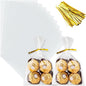 ZHEWTOEN Cellophane Bags, 100 Pcs 4x6 Inch Cellophane Treat Bags with Color Twist Ties, Clear Plastic Goodie Cello Treat Candy Bags for Cookies, Popcorn, Small Gift Wrapping, Party Favors