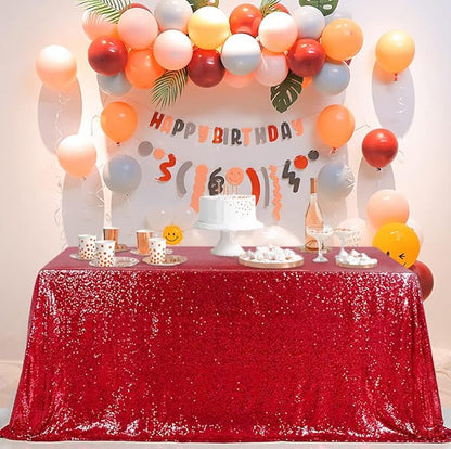 QueenDream Red Sequin Tablecloth 90x132 Inch Red Glitter Table Cloth for Birthday Bridal Shower Party Christmas