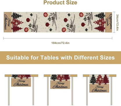 Merry Christmas Table Runner,Winter Xmas Holiday Kitchen Dining Table Decoration for Home Party Decor 13x90 Inch