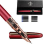 YUNCHUN Refillable Fountain Pen Fine Nib, Fancy Ink Pen with 5 Black & 5 Blue Ink Refills Cartridges, Cool Ink Pens for Writing, Business Metal, Best Gift Set for Men & Women, Red
