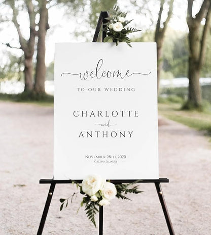 Wedding Welcome Sign, Welcome To Our Wedding Sign,12" x 18" (Small), 27" (Medium), 36" (Large), Plastic, Modern, Pole Mount, Weather