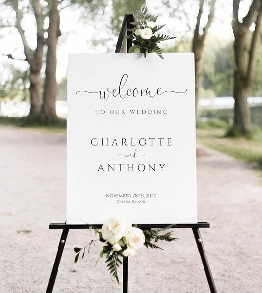 Wedding Welcome Sign, Welcome To Our Wedding Sign,12" x 18" (Small), 27" (Medium), 36" (Large), Plastic, Modern, Pole Mount, Weather