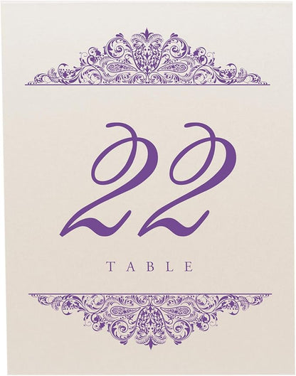 Paisley Wedding Table Numbers (Select Color/Quantity), Champagne, Purple, 1-60, Double Sided, Tent or Use in a Stand, Great for Parties & Restaurants - Made in the USA