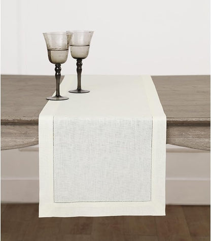 Solino Home Linen Ivory Table Runner 72 Inches Long - 100% Pure Linen Hemstitch Table Runner 14 x 72 Inch for Dresser, Dining, Fall, Halloween, Thanksgiving, Christmas, Holiday - Classic Hemstitch