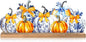 Fall Pumpkin Metal Sign Chinoiserie Pumpkin Table Decor Thanksgiving Tiered Tray Decor with Wooden Base Freestanding Metal Word Sign for Home Tabletop Centerpiece Mantel Shelf Fireplace