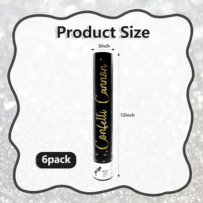 6 Pack White Confetti Poppers, 12 Inch Confetti Cannon Party Poppers Shooters for Gender Reveal, Birthday, Wedding, Graduation, Anniversary, Parties, Christmas, New Year's Eve