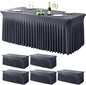 Wish Care 6 Pack Gray Spandex Table Clothes for 8 Foot Rectangle Tables, 8FT Wrinkle Free Fitted Tablecloths Ruffles Design Table Cover for Party, Banquet, Wedding and Events