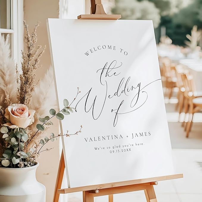 Personalized Wedding Welcome Sign, Elegant Minimalist Wedding Sign Signage 12" X 18" (Small), 27" (Medium), 36" (Large), Plastic, Modern, Pole Mount, Weather