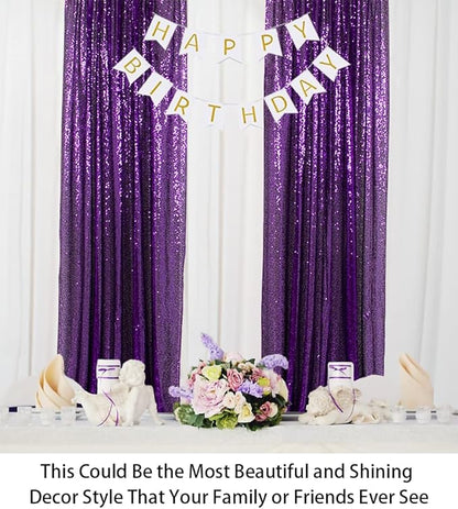 ShinyBeauty Sequin Backdrop Curtains 4 Panels Purple 2FTx8FT Sequin Fabric Photo Backdrop Curtains Purple Glitter Curtains for Party
