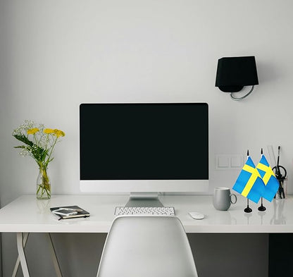 Sweden Desk Flag, 12 Pack Swedish Table Office Flag with Black Solid Pole and Stand Base, International Country Flag, Festival Celebration, Classroom Meeting Desktop Decor (Sweden)