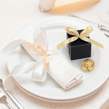 EUSOAR Favor Boxes, 60pcs 2x2x2 Inches Black Boxes Small Candy Box with Gold Ribbons, Mini Paper Cube Soap Box Chocolate Truffles Storage Macaron Container for Wedding Birthday Party DIY Favors