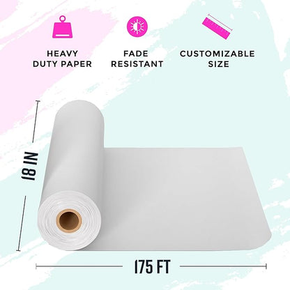 Bryco Goods 18”x2100” (175’) White Kraft Paper Roll for Painting, Drawing, Banner, Bulletin Board, Easel Paper, Floor Covering, Packaging, Shipping, Gift Wrapping, Arts & Crafts – Made in USA