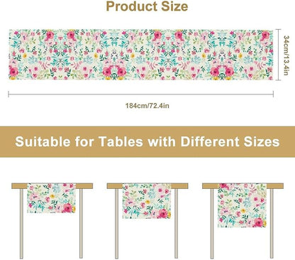 Watercolor Floral Table Runner, Colorful Botanical Spring Summer Nature Flower Aesthetic Table Runner for Kitchen Dinning Table Runner Decor Home Wedding Party Holiday, 13x120 Inch