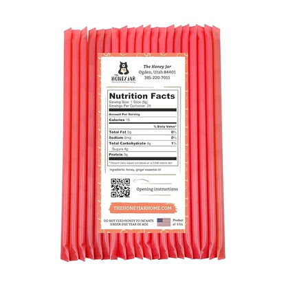 The Honey Jar Ginger Flavored Honey Sticks - Pure Honey Straws For Tea, Coffee, or a Healthy Treat - One Teaspoon of Flavored Honey Per Stick - Made In The USA with Real Honey - (20 Count)