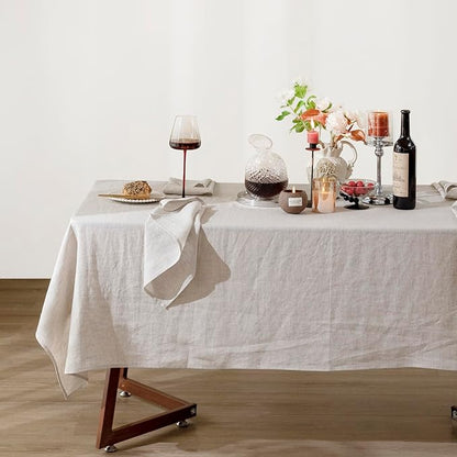 Talasily Linen Tablecloth 100% Pure Linen Table Cloth 60x84 Inches Rectangle Tablecloths Washable Cloths for Kitchen, Dining, Buffet Parties, Holidays, Picnic, Weddings and Restaurants-Natural Linen