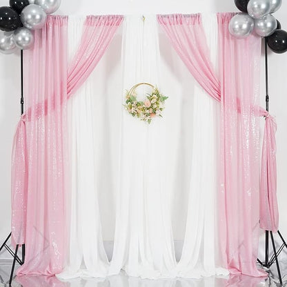 4Pcs 2Ft x 8Ft Pink Sequin Backdrop Curtains, Glitter Photography Background, Sequence Xmas Thanksgiving Backdrop (Pink, 4 pcs-2ftx8ft)