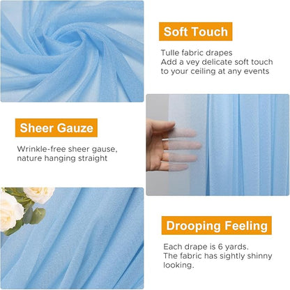 Wedding Arch Draping Fabric 2 Panels 28.7" x 20FT Dusty Blue Sheer Chiffon Backdrop Drapes for Wedding Ceremony Birthday Party Bridal Shower Outdoor Decoration