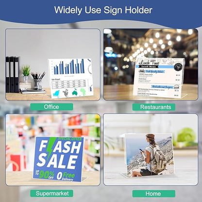 Slanted Back Acrylic Sign Holder 5 x 7 Horizontal, Clear Tabletop Acrylic Stands for Display 7 x 5, Plastic Paper Sign Holder for Office, Home, Restaurant (6 Pack 7x5 Inches)