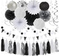 Black White-Silver Party-Decorations - 33pcs Kits Banner,Graduation Streamer Tassel Garland,Tissue Pom Poms Honeycomb,Paper Lantern Fans,Birthday Wedding Baby Bridal Shower New Years Decor Hugtmr